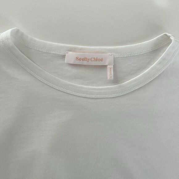 See By Chloe Lace Sleeve White Tee Shirt Top Womens Size Large Long Sleeve - Picture 7 of 13